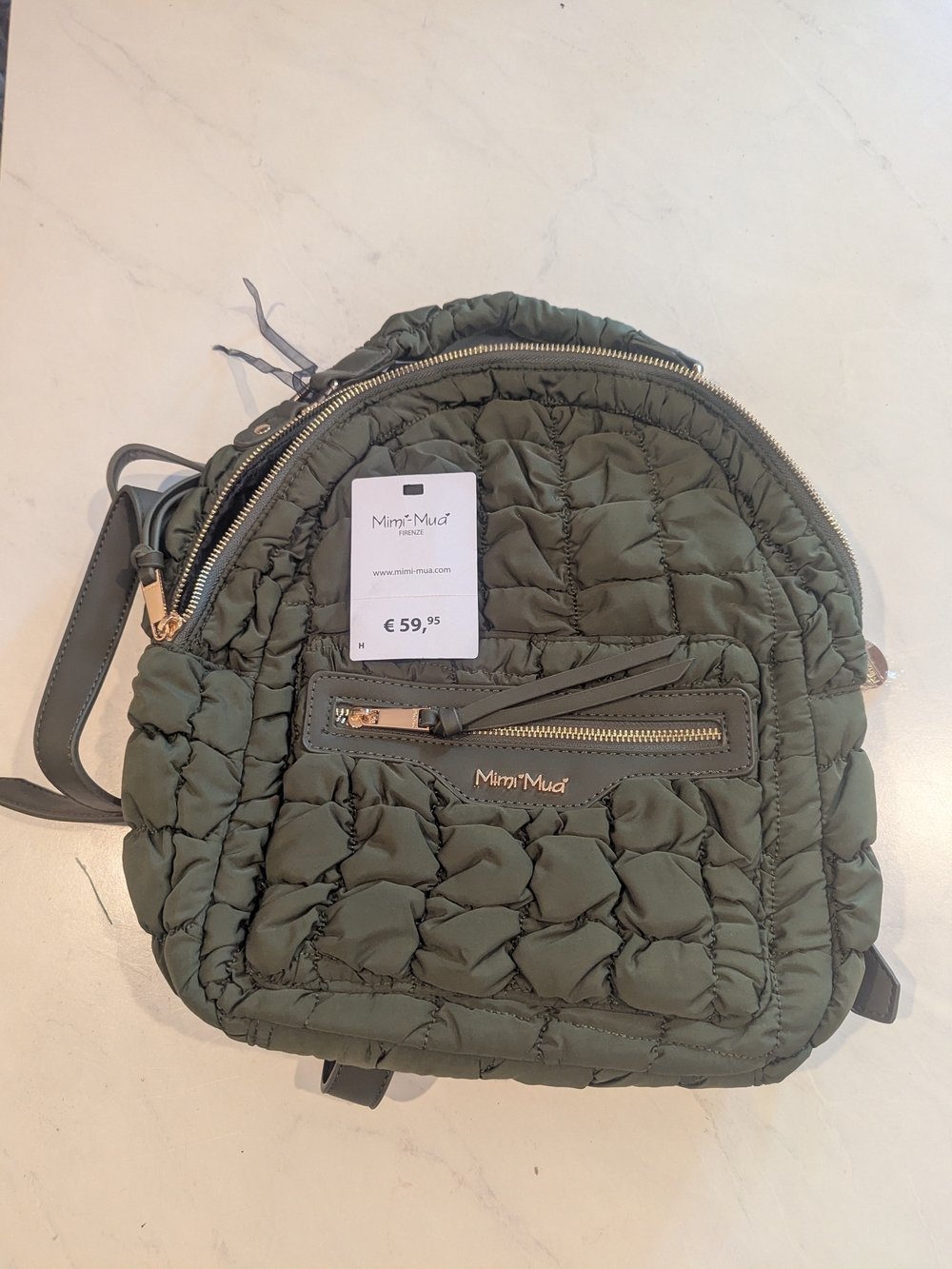 Olive Quilted Mini Backpack with Gold Accents